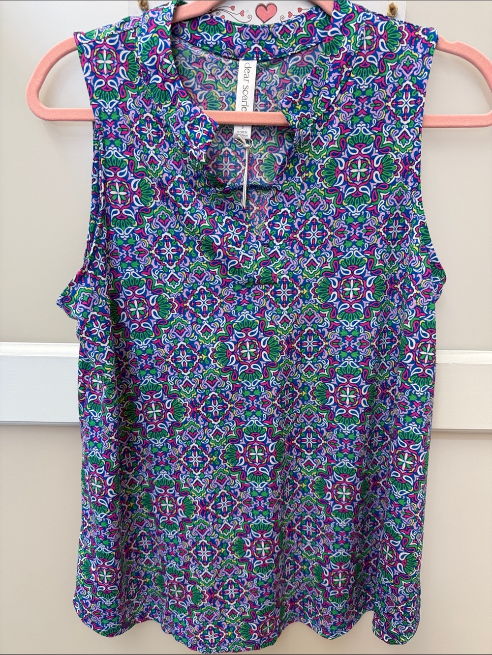 Dear Scarlett Blue Pink Green Medallion Print Sleeveless Top